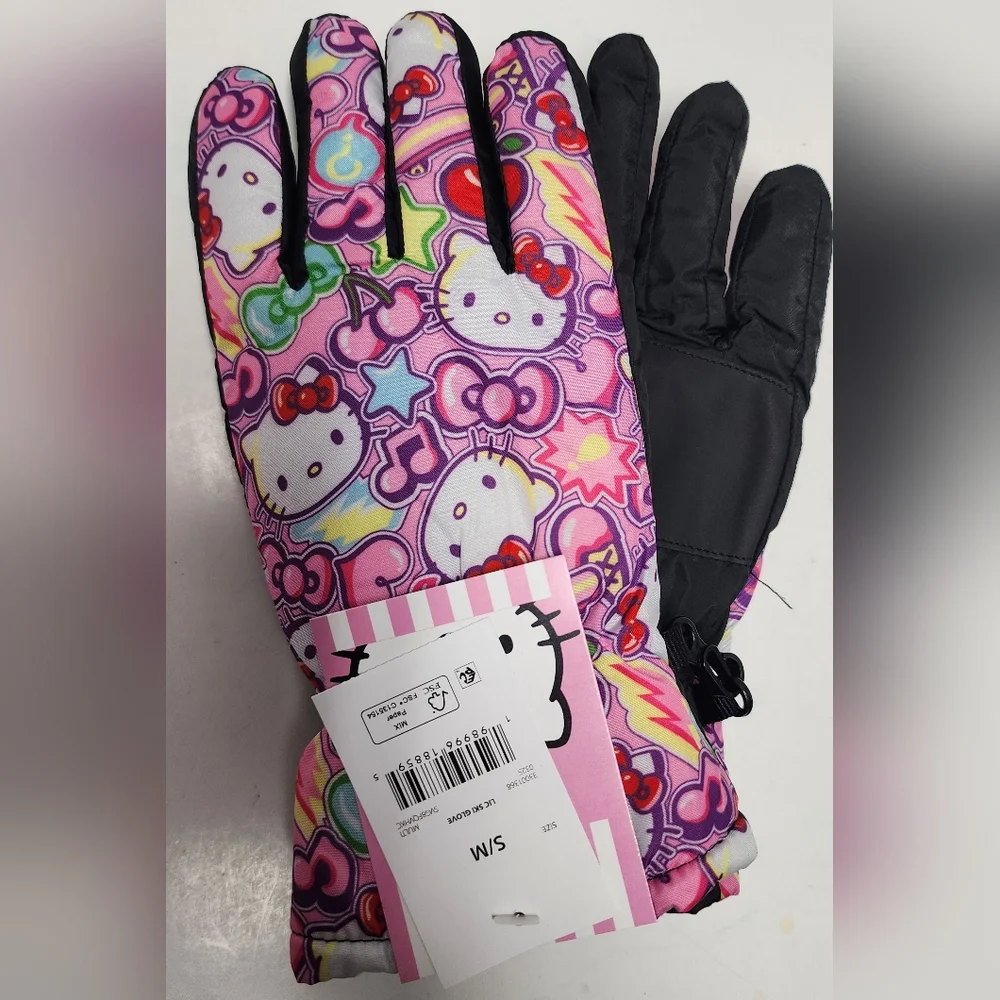 S/M Girls Hello Kitty Ski Gloves Young Kids Multicolor Pink Design Winter New